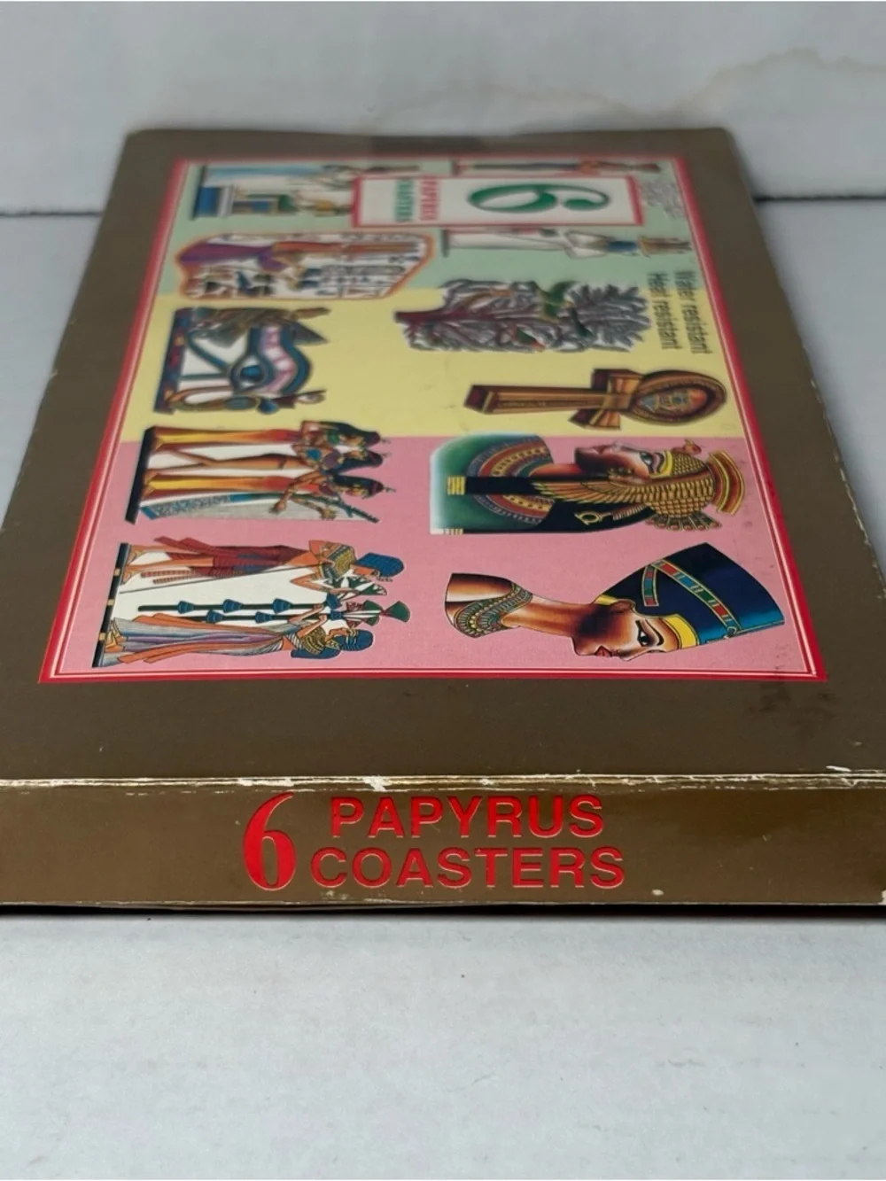 Vintage Egyptian Papyrus Round Coasters Set of 6 with Box